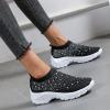HINDOLA Women's Walking Shoes Lightweight Flats Athletic Running Shoes Rhinestone Non Slip Tennis Sneakers Black view 2