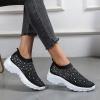 HINDOLA Women's Walking Shoes Lightweight Flats Athletic Running Shoes Rhinestone Non Slip Tennis Sneakers Black view 3