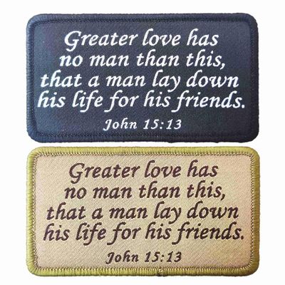 Inspirational Bible Verse Patch, John 15:13 Embroidered Tactical Morale Religion Patch with Hook Loop Backing for Hats Clothes Bags