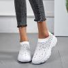 HINDOLA Women's Walking Shoes Lightweight Flats Athletic Running Shoes Rhinestone Non Slip Tennis Sneakers White view 2