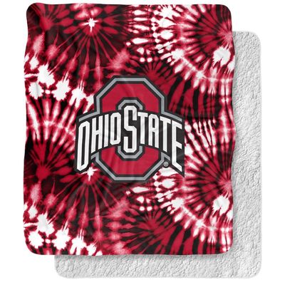 The Ohio State University Blanket, 50"x60" Red, Black and White Tie Dye Silky Touch Sherpa Back Super Soft Throw Blanket