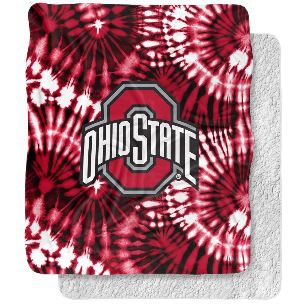 The Ohio State University Blanket, 50"x60" Red, Black and White Tie Dye Silky Touch Sherpa Back Super Soft Throw Blanket