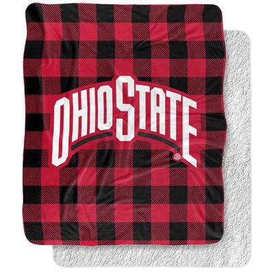 The Ohio State University Blanket, 50"x60" Red and Black Buffalo Check Silky Touch Sherpa Back Super Soft Throw Blanket