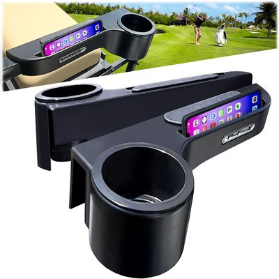Golf Cart Armrest for Golf Cart Rear Seat Kit - Black Golf Cart Arm Rest with Cup Holder for Club Car Yamaha and EZGO Golf Cart Accessories - Golf Cart Phone Holder with Golf Cart Cup Holders