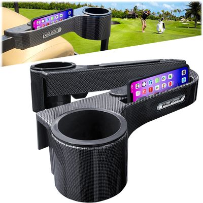 Carbon Fiber Golf Cart Armrest for Golf Cart Rear Seat Kit - Golf Cart Arm Rest with Cup Holder for Club Car Yamaha and EZGO Golf Cart Accessories - Golf Cart Phone Holder with Golf Cart Cup Holders
