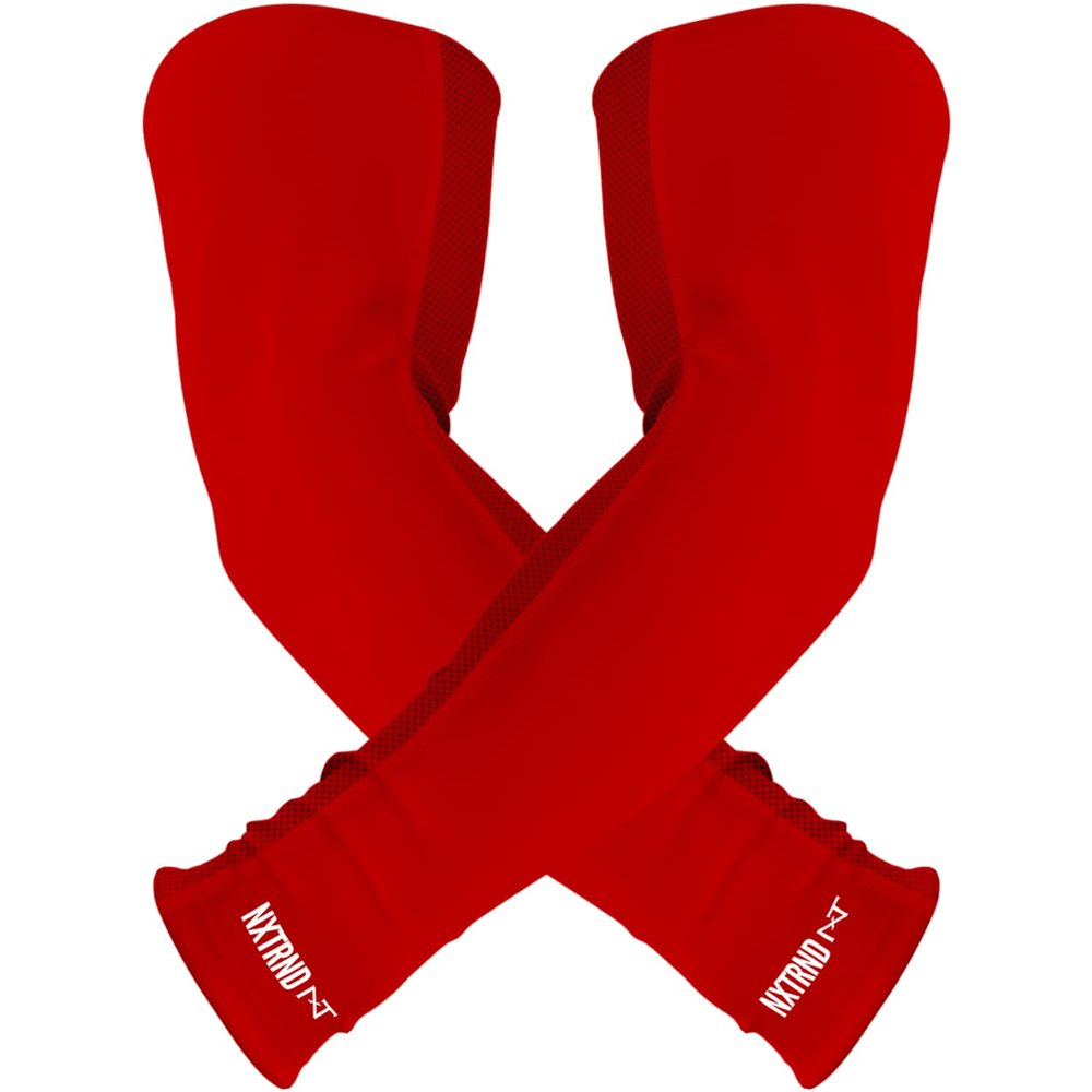 1 Pair Nxtrnd Compression Arm Sleeves for Men, Breathable Football, Basketball, Baseball Accessory, Adult & Kids (Medium, Red)