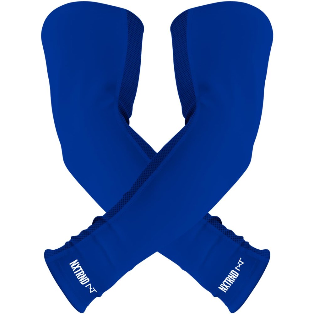 1 Pair Nxtrnd Compression Arm Sleeves for Men, Breathable Football, Basketball, Baseball Accessory, Adult & Kids (Large, Blue)