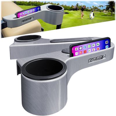 Titanium Color Golf Cart Armrest - Golf Cart Arm Rest with Cup Holder for Club Car Yamaha and EZGO Golf Cart Accessories - Golf Cart Phone Holder with Golf Cart Cup Holders