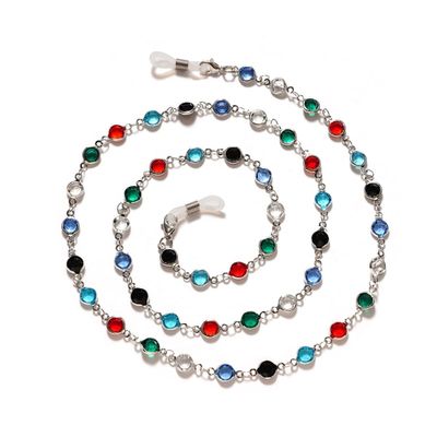 HOOENG Chains Eyeglass Strap for Women Colorful Rhinestone Eyewear Retainer Fashion Cord Glasses Holder Chains (Color : Silver, Size : A)
