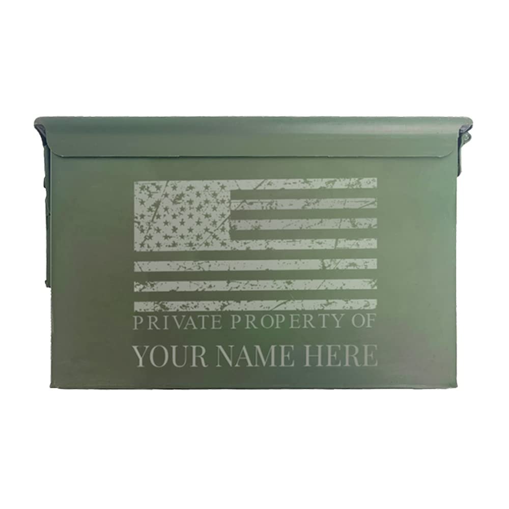 Personalized US Military Ammo Can | Laser Engraved 'Private Property of' - Genuine US Made Military Grade Ammo Can (30 Cal)