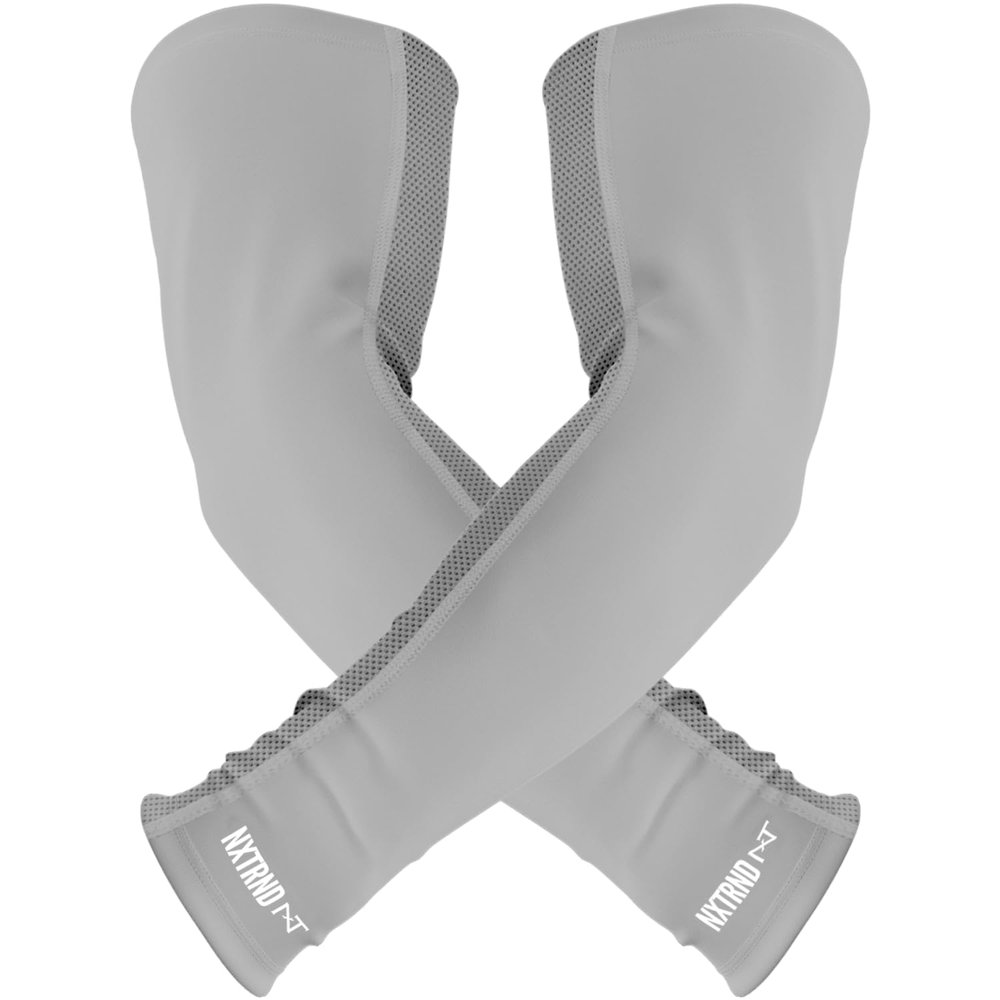 1 Pair Nxtrnd Compression Arm Sleeves for Men, Breathable Football, Basketball, Baseball Accessory, Adult & Kids (Large, Grey)