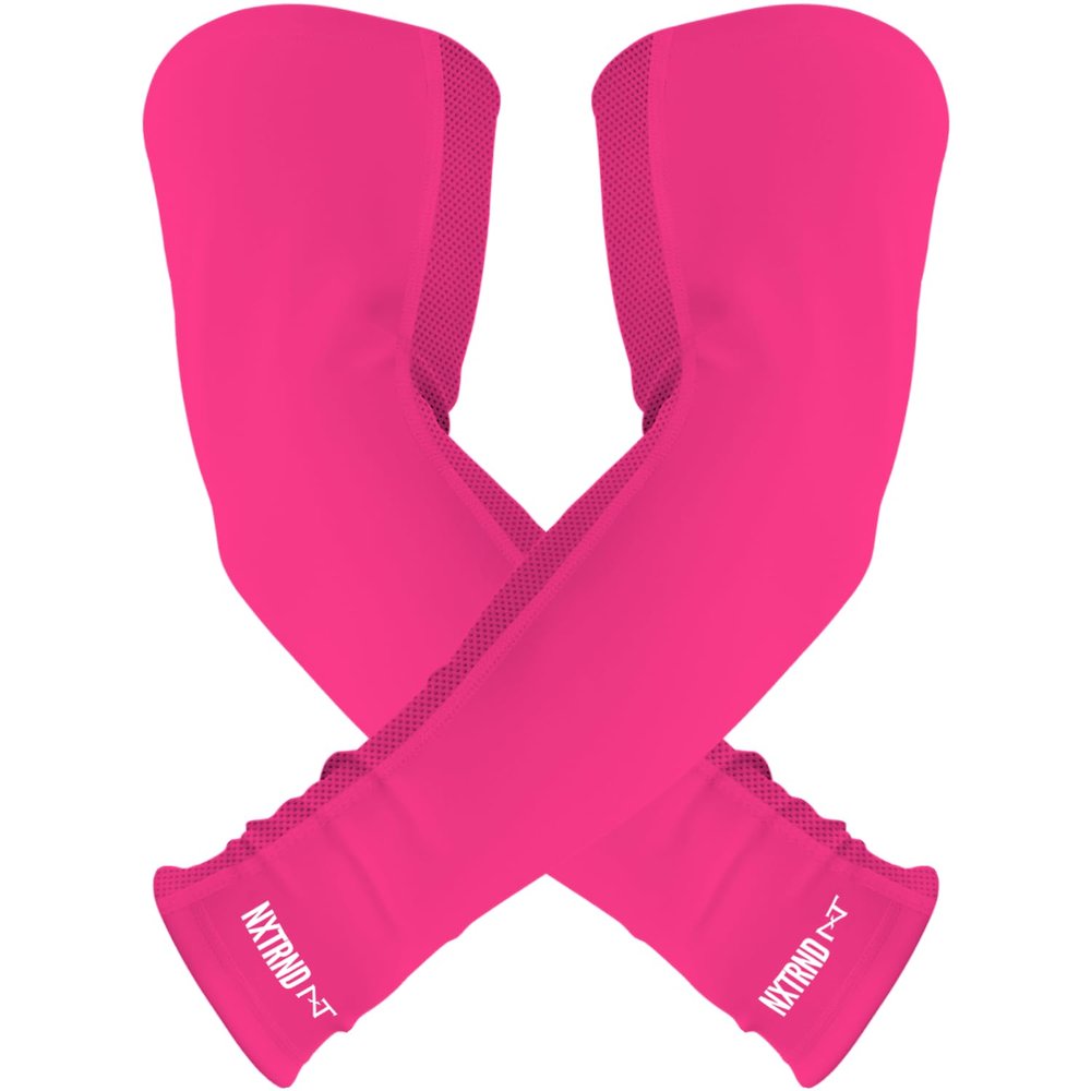 1 Pair Nxtrnd Compression Arm Sleeves for Men, Breathable Football, Basketball, Baseball Accessory, Adult & Kids (Large, Pink)