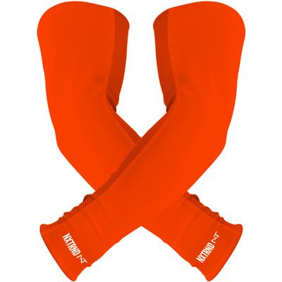 1 Pair Nxtrnd Compression Arm Sleeves for Men, Breathable Football, Basketball, Baseball Accessory, Adult & Kids (Large, Orange)