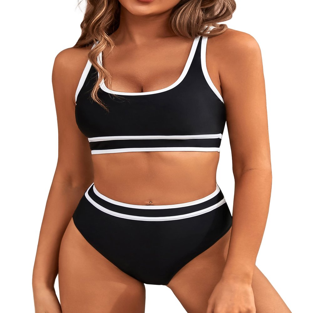 BMJL Womens Swimsuit High Waisted Sporty 2 Piece Bathing Suit(S,Black)
