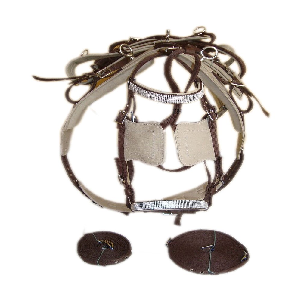 SHOWMEN CRAFT Beige/Brown Synthetic Nylon Horse Driving Harness For Single Horse (SHETLAND)
