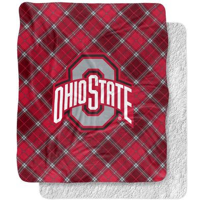 The Ohio State University Blanket, 50"x60" Plaid Pattern Silky Touch Sherpa Back Super Soft Throw Blanket