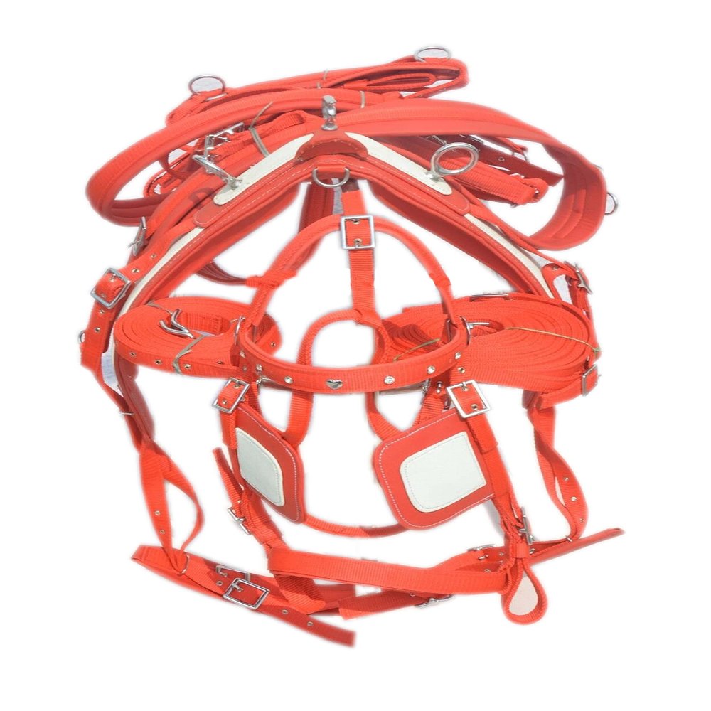 SHOWMEN CRAFT Nylon Horse Driving Harnesss For Single Horse In Red/White With Diamonte Browbnd Bridle (SHETLAND)