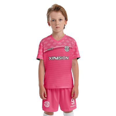 ORKY Kid Customize Soccer Jersey, Quick Dry Sublimation Boy Futbol Shirt Short Set, Personalize Name Girl Team Uniform Freeze(Pink160cm)