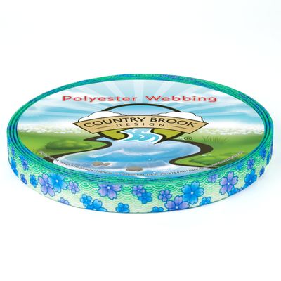 Country Brook Design - Blue April Blossoms Polyester Webbing Closeout (5/8 Inch, 20 Yards)