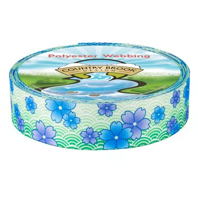 Country Brook Design - Blue April Blossoms Polyester Webbing Closeout (1 1/2 Inch, 20 Yards)