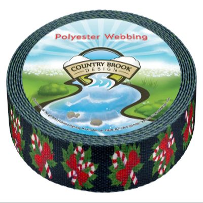 Country Brook Design - Black Candy Cane Polyester Webbing (1 Inch, 50 Yards)
