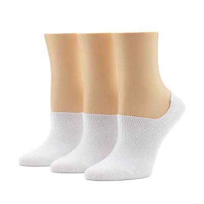 HUE Women's Cotton Arch Hug Liner Sock 3 Pair Pack, White, One Size