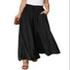 Dokotoo Womens Wide Leg Pants with Tie Drawstring Women Beach Fashion Clothing 2025 Spring Casual Loose High Waisted Palazzo Linen Pants for Women Soft Lounge Trousers with Pockets Black XL view 1