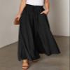 Dokotoo Womens Wide Leg Pants with Tie Drawstring Women Beach Fashion Clothing 2025 Spring Casual Loose High Waisted Palazzo Linen Pants for Women Soft Lounge Trousers with Pockets Black XL view 2