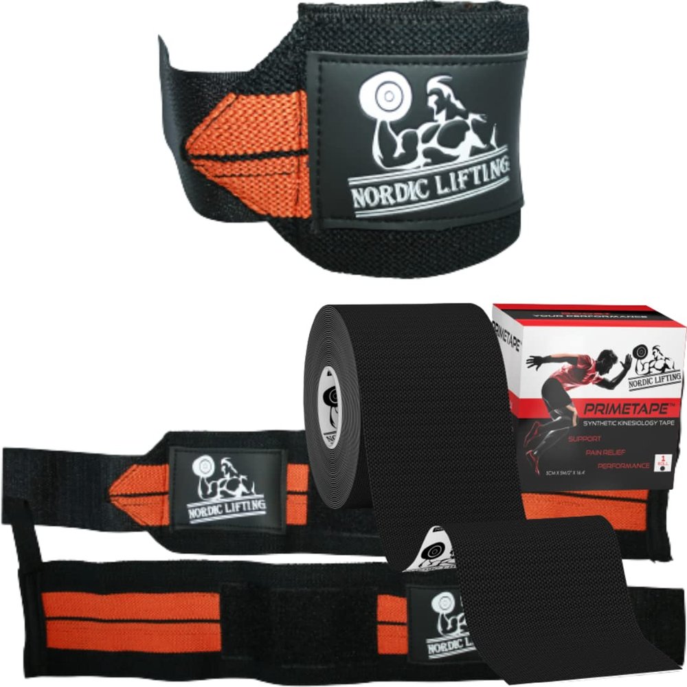 Wrist Wraps 1p - Orange Bundle with Kinesiology Tape 1p - Black