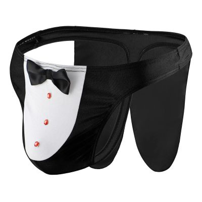 Cambkatl Mens Waiter Cosplay Sexy Tuxedo G-String Bow Tie Thong Lingerie Underwear Costume Briefs for Sex Naughty