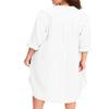pinziko Striped Crinkle Button Front Cover Up Shirt Dress for Women White view 4
