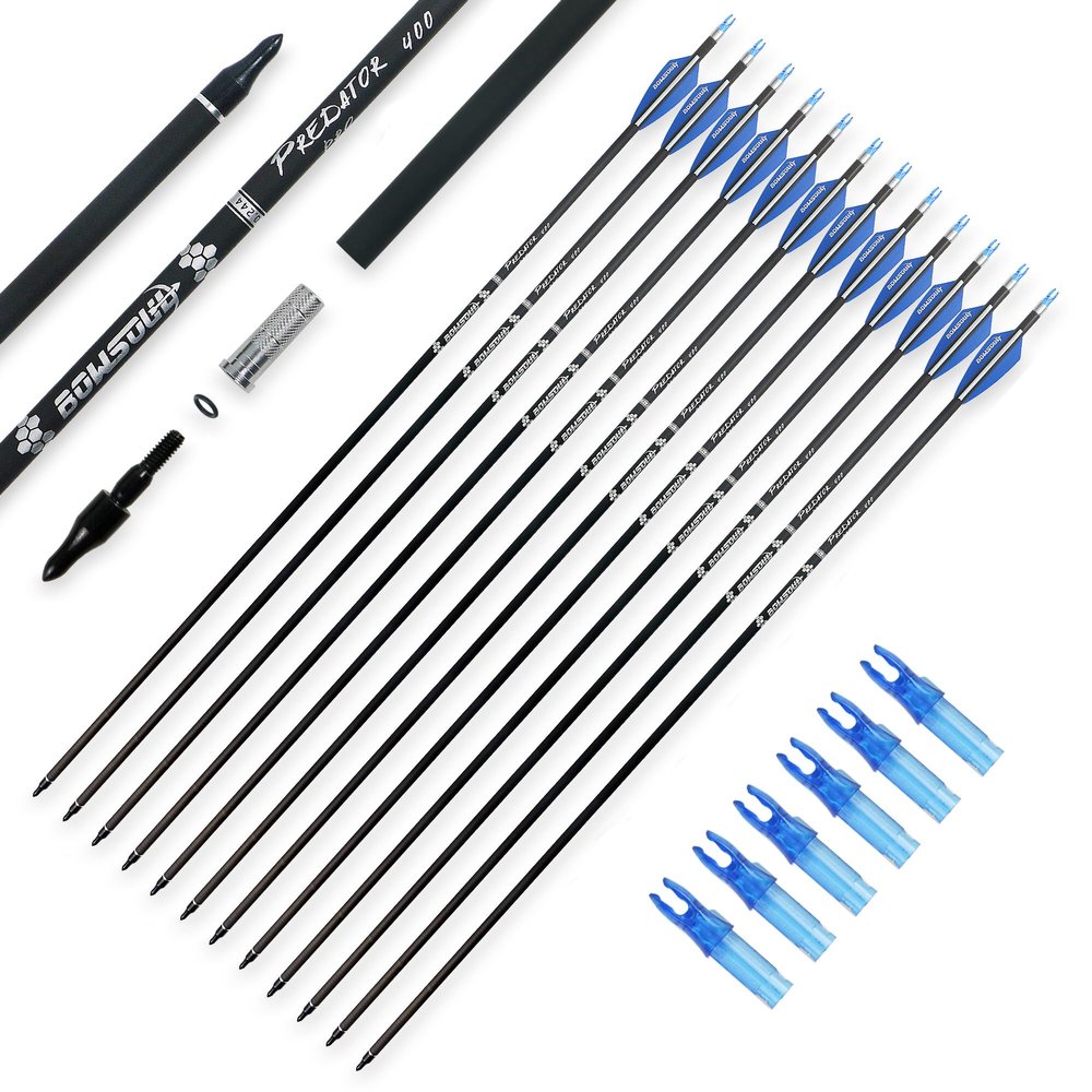 BOWSOUL 30inch Hunting Carbon Archery Arrows with 2.75 High Hardness Vanes Spine 400 for Compound Bow and Recurve Bow (Blue White)