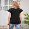 Arshiner Girl Casual T Shirts Ruffle Short Sleeve Summer Daily Wear Solid Black Tee Blouses for Toddler Girls Size 5-6 Years view 3