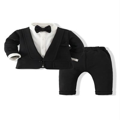Abolai Baby Boys Fake 2 Pieces Suit Gentleman Outfit Wedding Clothing Set Black 70