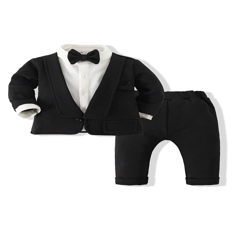 Abolai Baby Boys Fake 2 Pieces Suit Gentleman Outfit Wedding Clothing Set Black 70