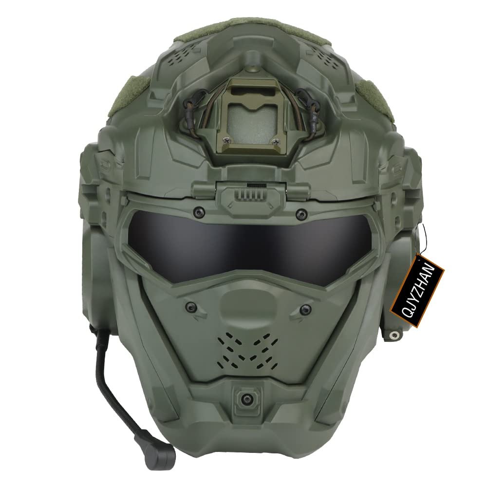 Airsoft Helmet, All-in-One Design Built-in Detachable Tactical Headset Anti-Fog Fan Shade Sliding Goggles,Paintball CS Cosplay Helmet