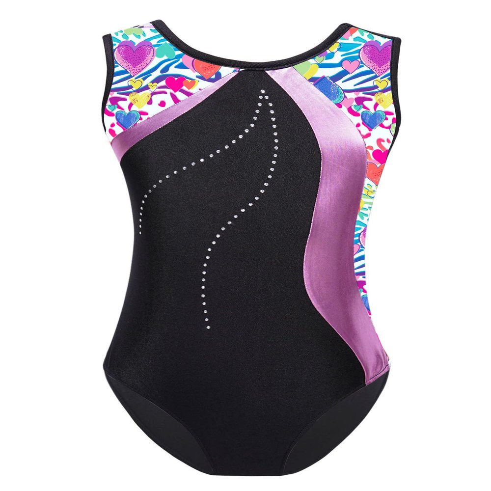 Fldy Gymnastic Leotards for Girls Kids Sparkly Diamond Tank Top Leotard Ballet Dance One Piece Outfit Colorful Heart 8