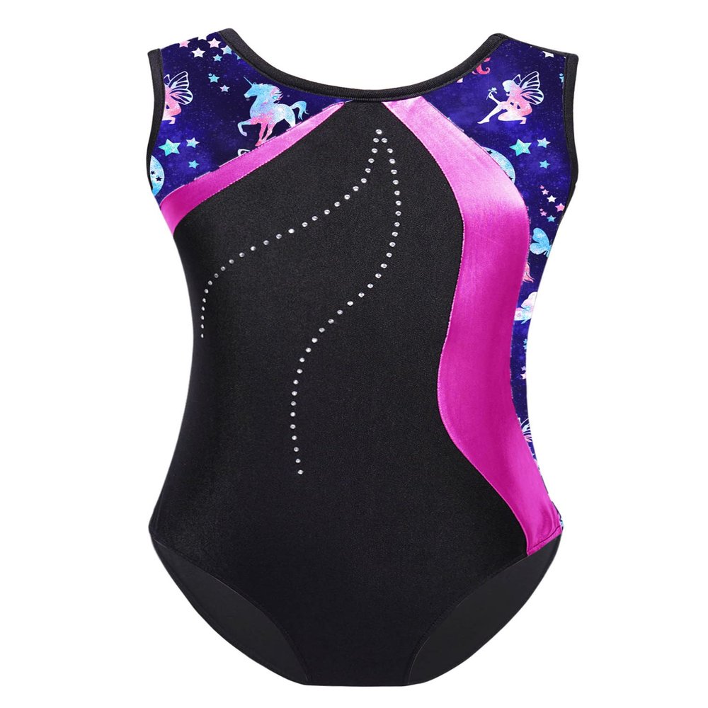 Fldy Gymnastic Leotards for Girls Kids Sparkly Diamond Tank Top Leotard Ballet Dance One Piece Outfit Navy,blue 14