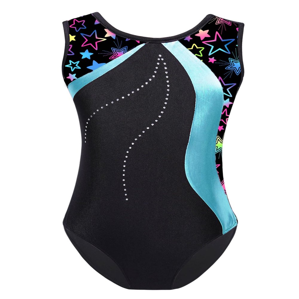 Fldy Gymnastic Leotards for Girls Kids Sparkly Diamond Tank Top Leotard Ballet Dance One Piece Outfit Cyan 8