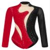 JEATHA Women Long Sleeves Color Block Shiny Sequins Gymnastics Leotard Mesh Bodysuit Performance Outfit Black&Red X-Large view 3