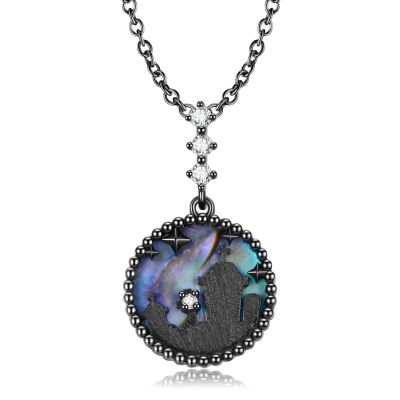 925 Sterling Silver Snowflake/Tombstone Pendant Necklace for Women, Costume Dress Up Necklace for Christmas/Halloween Black