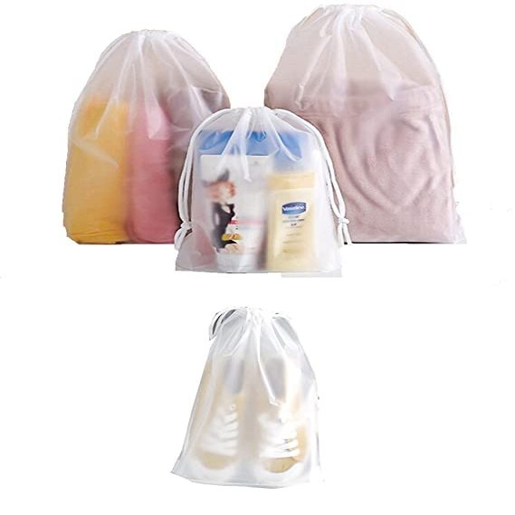 MC Clear large Drawstring Bags Clear Plastic Travel Bags, Travel Garments Organizing Storage Plastic Bags ,Shoe bags , Stationery Bag,multipurpose bag - Translucent (SET OF 10)