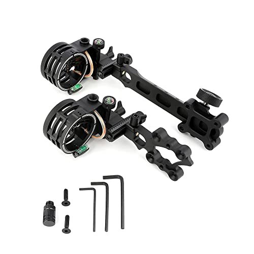 HNZMDY Archery 5 Pin Bow Sights Compound Bow Sight 0.019'' Optical Fiber CNC Aluminum Micro-Adjust Bow Sight with 4x/6x/8x Lens for Left-Handed and Right-Handed Universal (Long, Bow Sight+6X Lens)