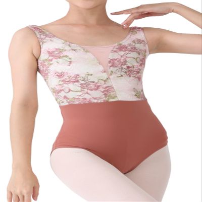 Dance Elite Evarti Women's Dance Leotard  Brown Floral Stretch Lace and Spandex Bottom Ballet Leotards for Women (Brown, Adult XL)