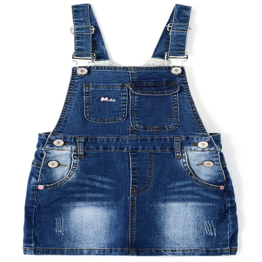KIDSCOOL SPACE Baby Little Girls Skirt,Ripped Soft Strechy Denim Girls Summer Overalls Dress,Deep Blue,2-3 Years