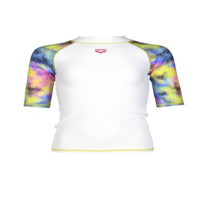 ARENA Girls Uv Protection Short Sleeve Allover Rash Guard Shirt, White-Multicolor, 24 US