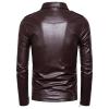 Maiyifu-GJ Men Faux Leather Motorcycle Jacket Retro Notched Lapel Pu Biker Coat Asymmetric Zipper Slim Outwear Overcoat (Brown,XX-Large) view 3