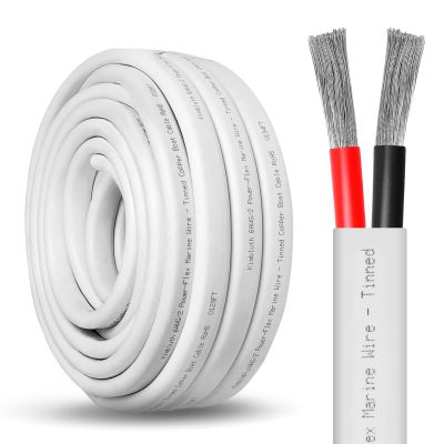 Kimbluth 6 Gauge Duplex Marine Wire Tinned Copper Boat Cable, 10ft 6 AWG Standard USA OFC Oxygen Free Copper Wire for Automotive Boat Speakers Solar Outdoors