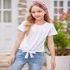 Arshiner Girls Summer Short Sleeve T Shirts Kid Girls Front Knot Shirts Solid White Tee Tops Size 5-6 Years view 3