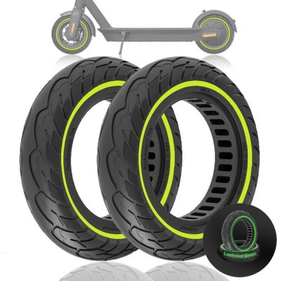 Felixstory 10 inch Solid Rubber Tire, 10X2.5 60/70-6.5 Tubeless Tyre for Ninebot Max G30 G30P G30LP Electric Scooter Front/Rear Tire, Puncture-Proof Wheel Replacement Luminous Green 2pcs